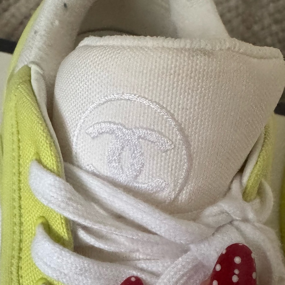 Chanel Fabric Womens Logo Sneakers 37.5 Yellow White - Picture 4 of 12